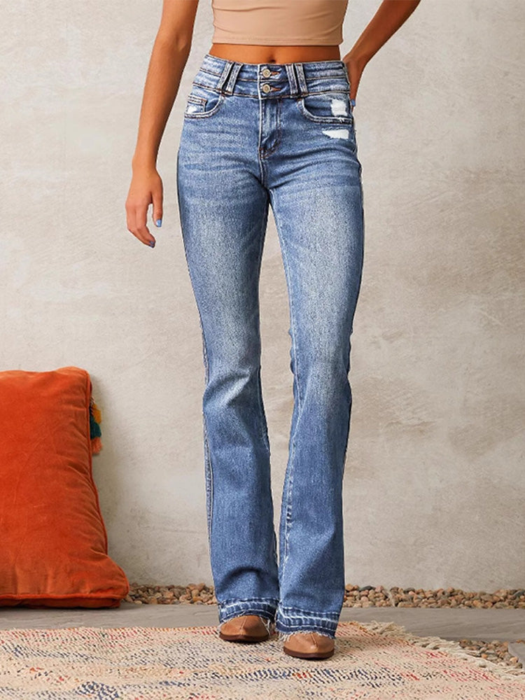 Retro ripped denim flared jeans