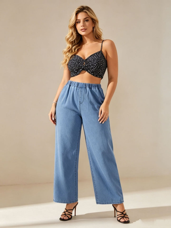 Plus Size High-Waisted Wide Leg Denim Pants