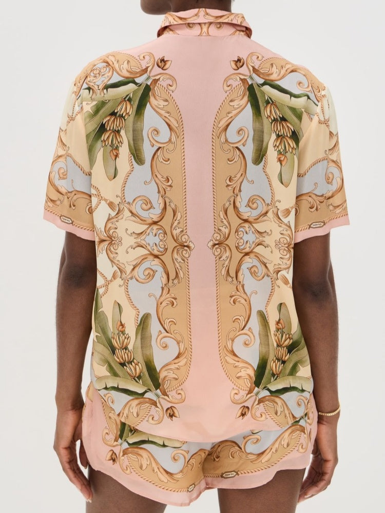 Tropical Banana Leaf Print Linen Blend Two-Piece Set