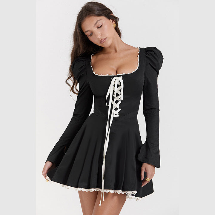Black Lace-Trimmed Corset Mini Dress