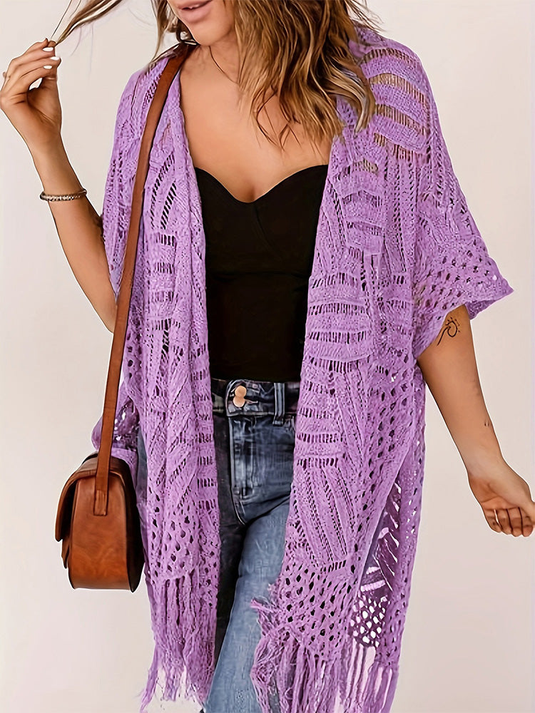 Beach vacation sun protection knitted tassel cover-up