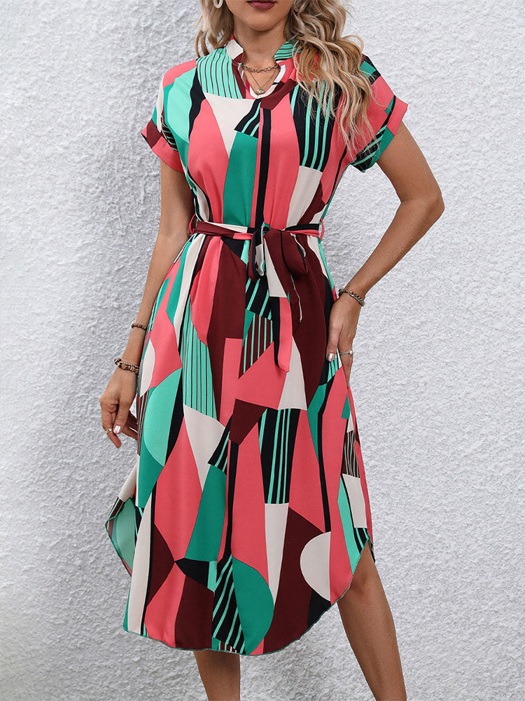 Color Block Belted Midi Dress