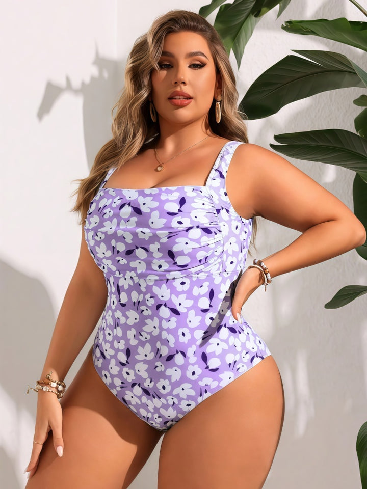 Plus Size Floral Tummy Control One-Piece Swimsuit