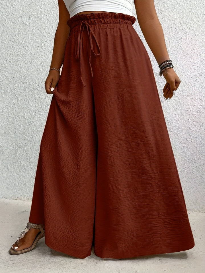 Solid color, loose fit, draped, drawstring wide-leg casual pants