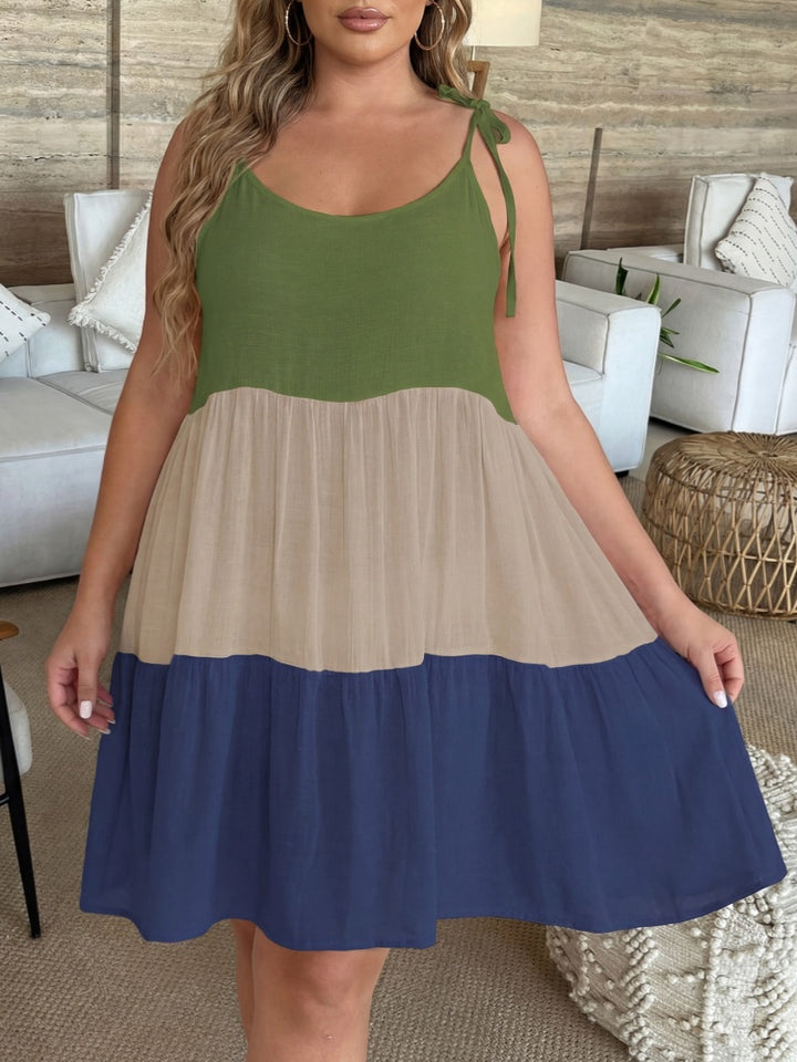 Color-blocked, full-length doll-like slip dress