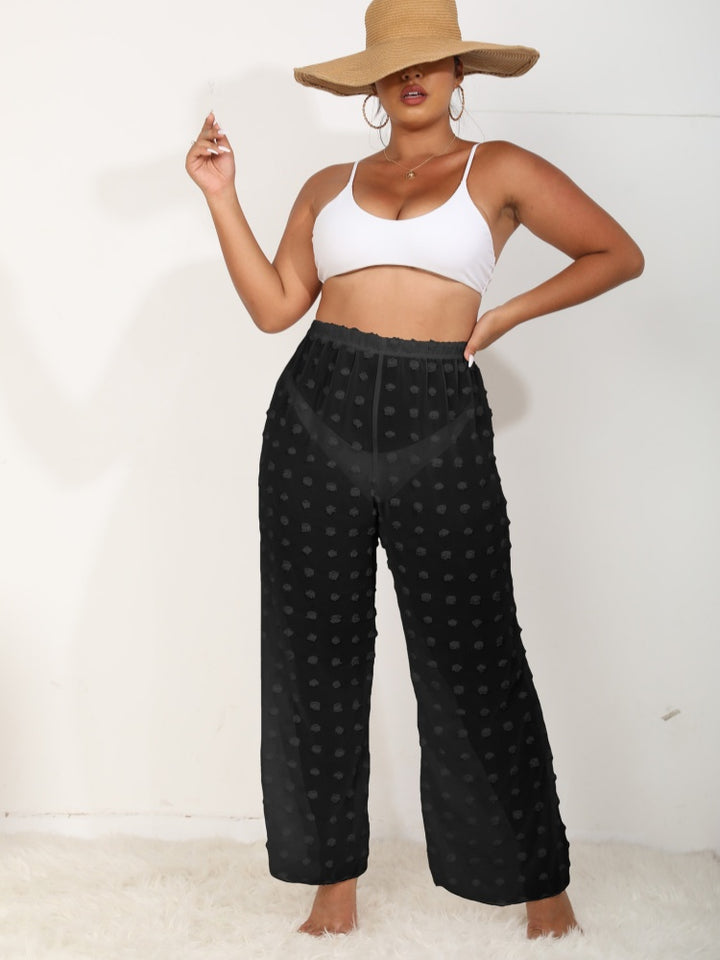 Sheer, three-dimensional chiffon beach wide-leg straight pants
