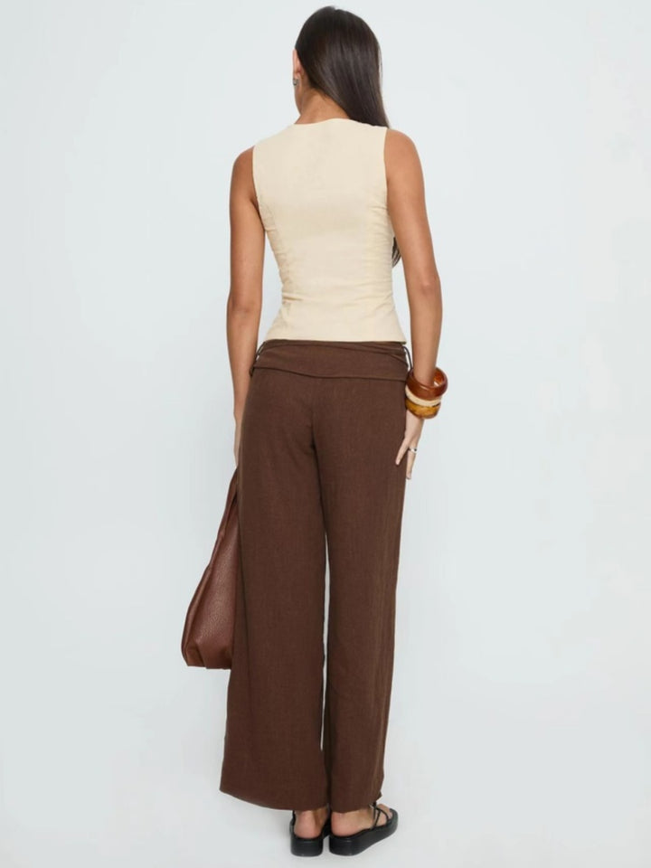 Wrap Tie Waist Wide Leg Pants