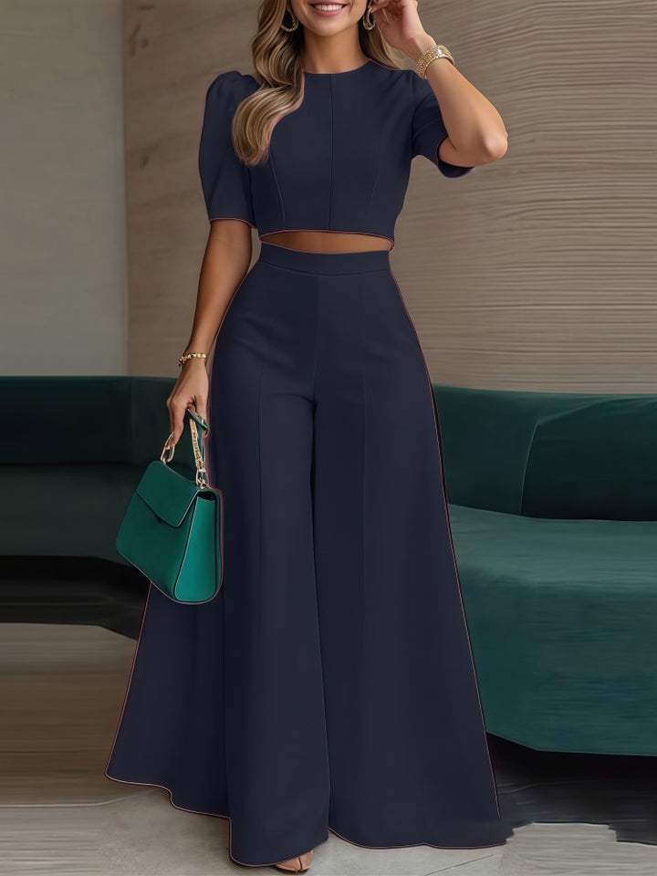Stylish and casual two-piece set of short top and trousers