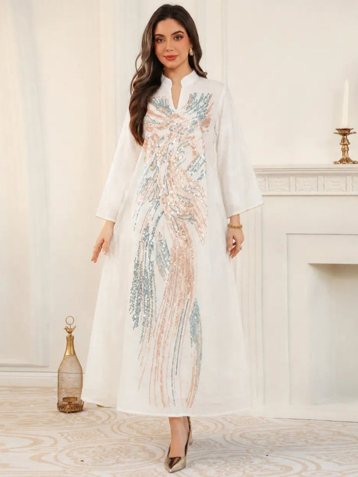 Sequin Embroidered Long Sleeve Abaya Dress