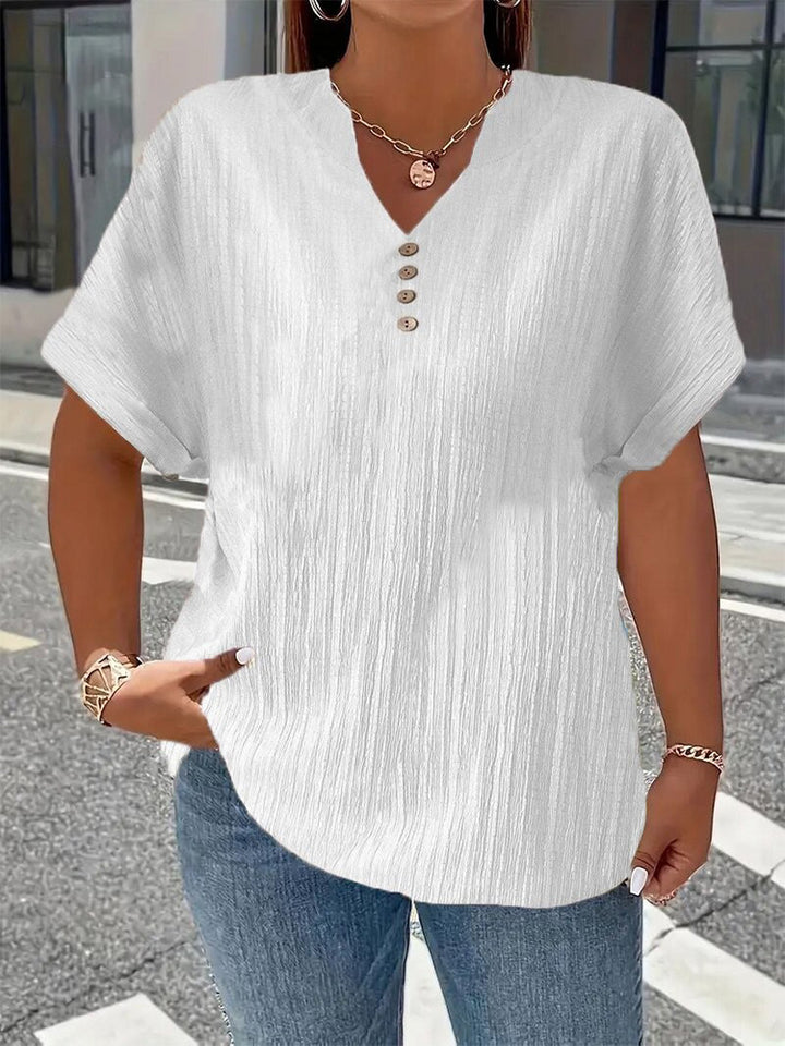 Fashionable and casual solid color button V-neck T-shirt