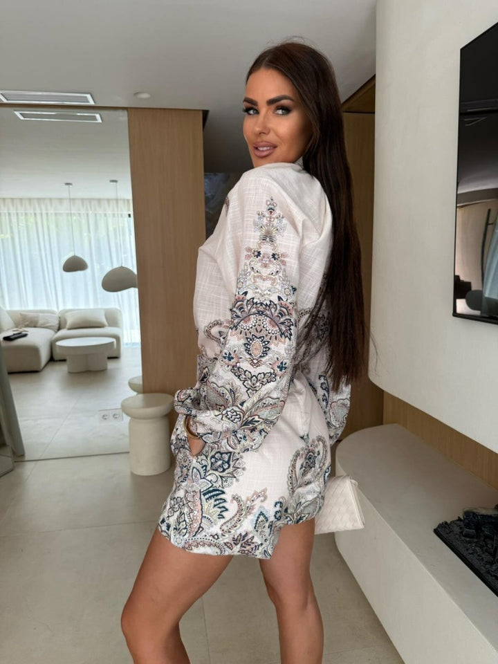 Floral Paisley Print Linen Blend Two-Piece Set