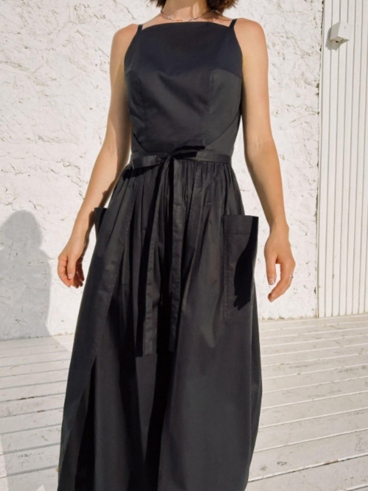 Square Neck Tie Waist Wide Leg Jumpsuit