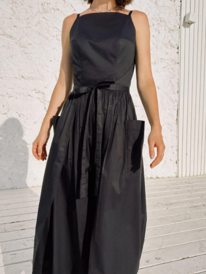 Square Neck Tie Waist Wide Leg Jumpsuit