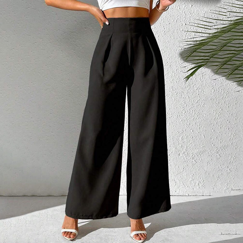New solid color high-waisted wide-leg suit pants