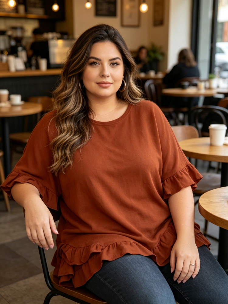 Casual Round Neck Short Sleeve Flowy Top