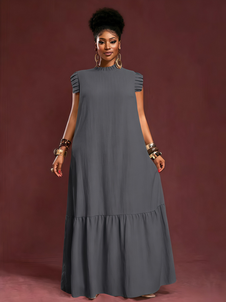 Pleated flutter-sleeve loose maxi dress