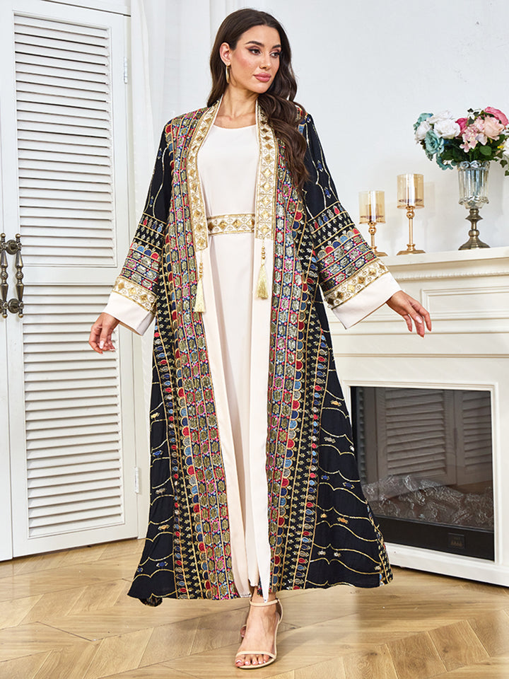 Embroidered Open-Front Abaya Kimono Set