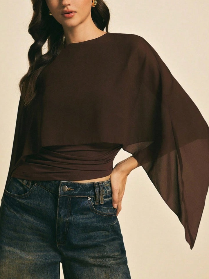 Brown Layered Chiffon Cape Top