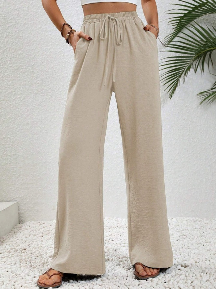 Elastic Waist Drawstring Wide Leg Pants