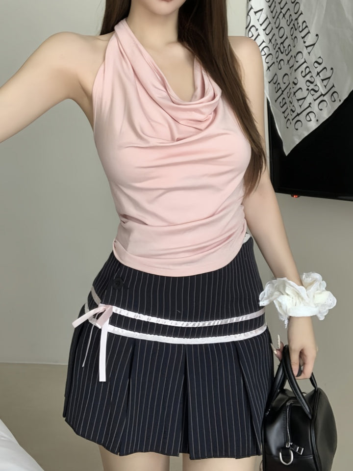 Draped Halter Cowl Neck Tank Top