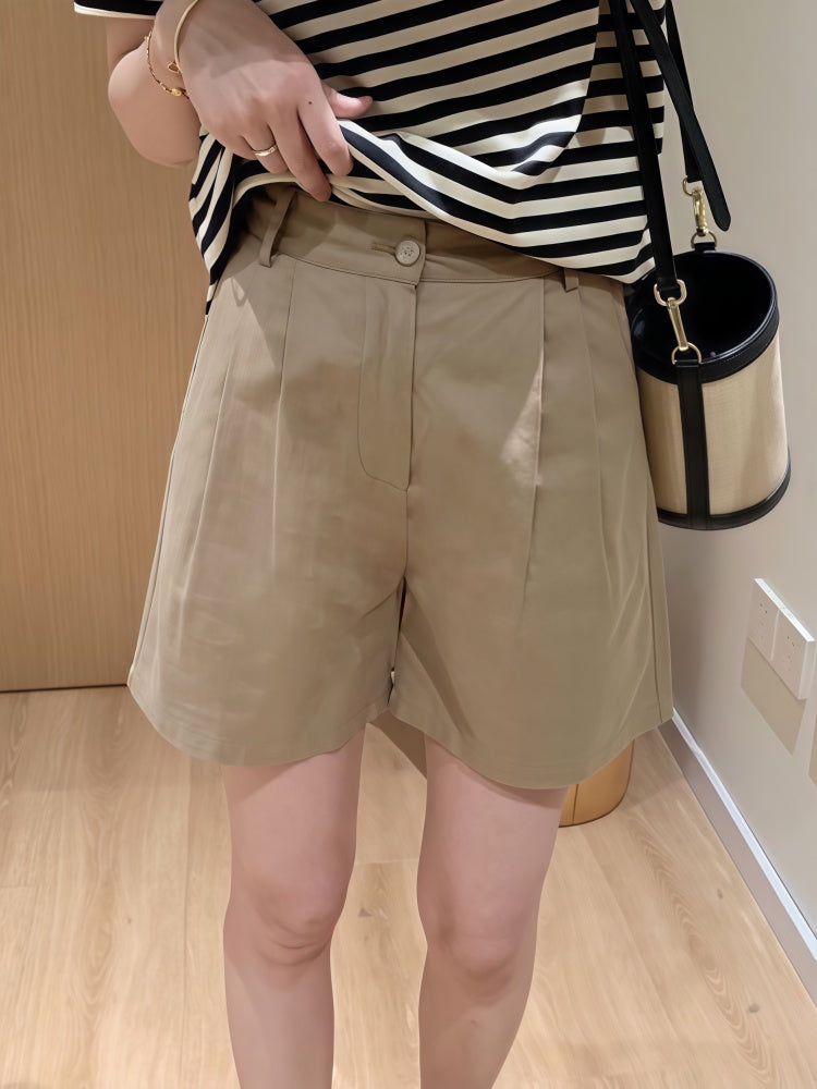 High-Waisted Cotton Wide-Leg Bermuda Shorts