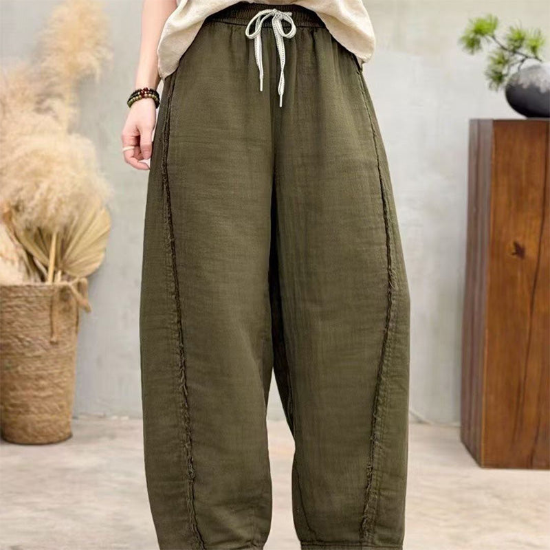 Retro drawstring curved blade style loose casual pants
