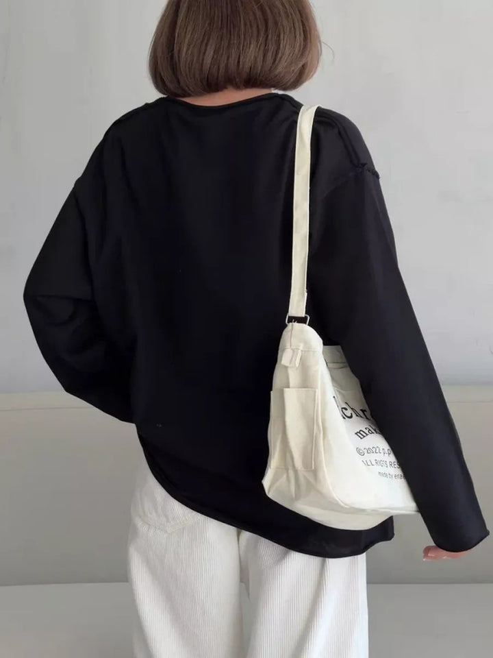 Oversized Long-Sleeve Cotton Tee | Crew Neck Casual Loose T-Shirt