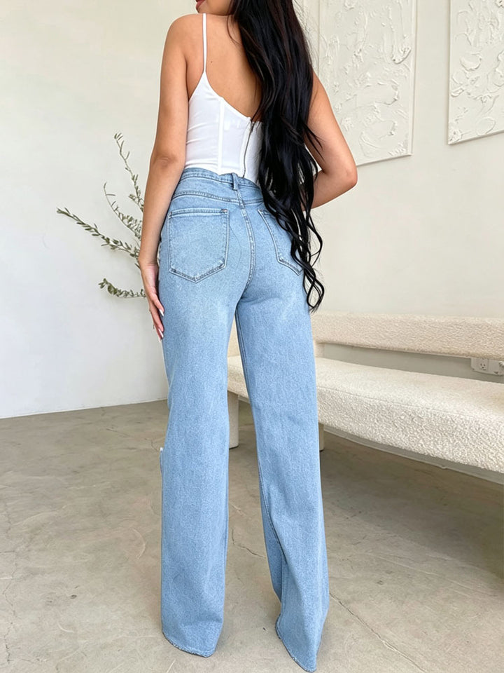 High Waist Ripped Wide Leg Jeans
