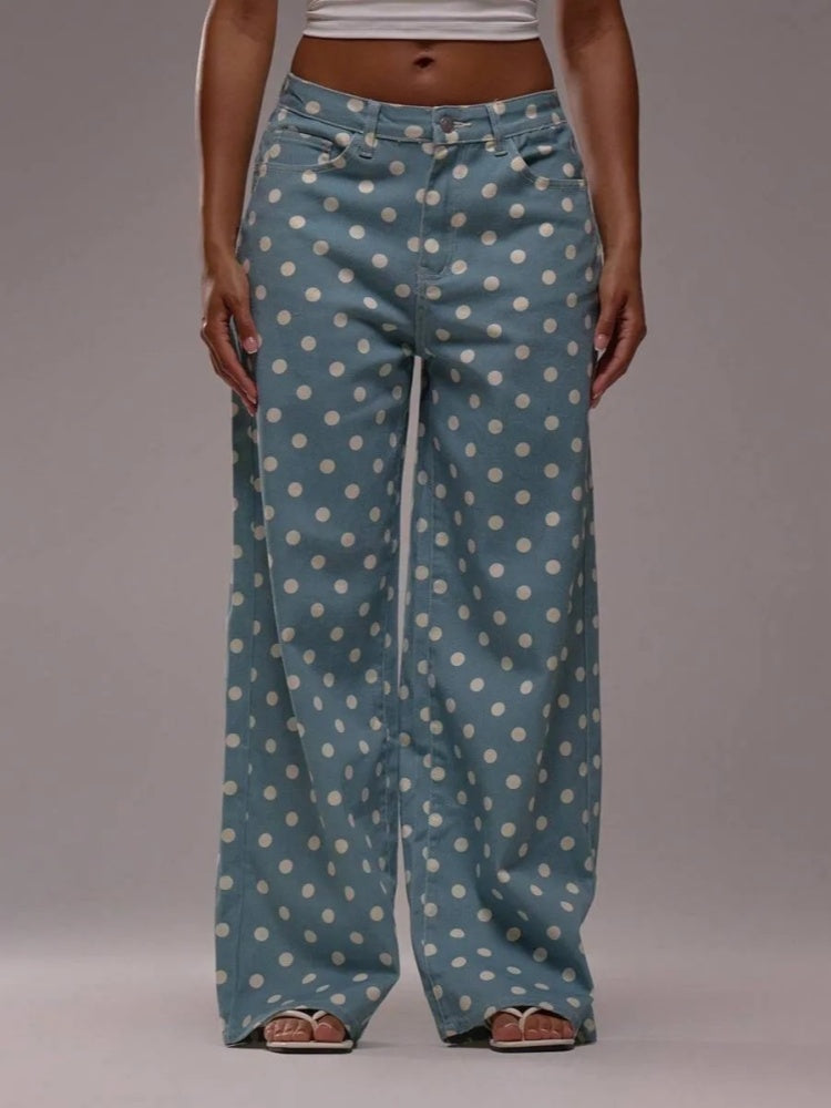 Polka Dot High-Waisted Wide-Leg Pants