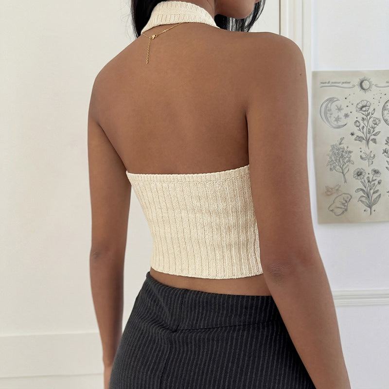 Slim-fit knit halter neck tank top