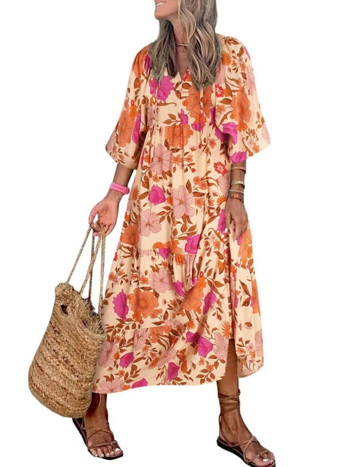 Puff Sleeve Tiered Maxi Dress