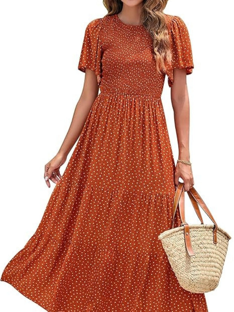 Floral Print Flutter Sleeve Tiered Maxi Dress