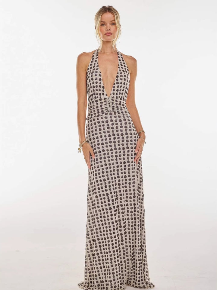 Polka Dot Halter Maxi Dress