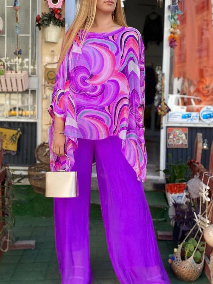 Printed Batwing-Sleeve Set