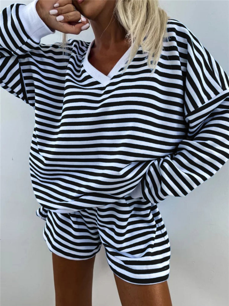 Striped V-Neck Loungewear Set
