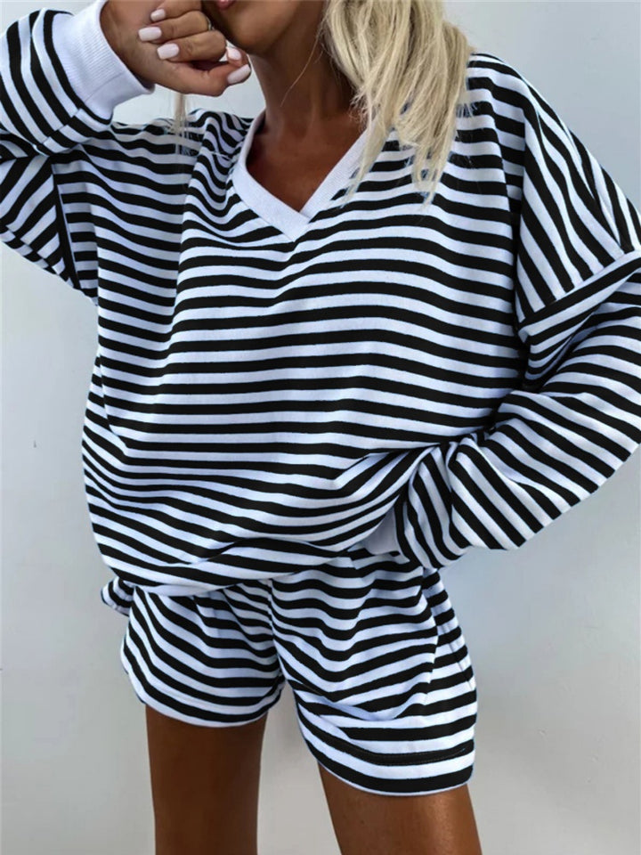 Striped V-Neck Loungewear Set