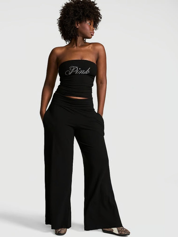 High Waisted Fold-Over Wide Leg Pants
