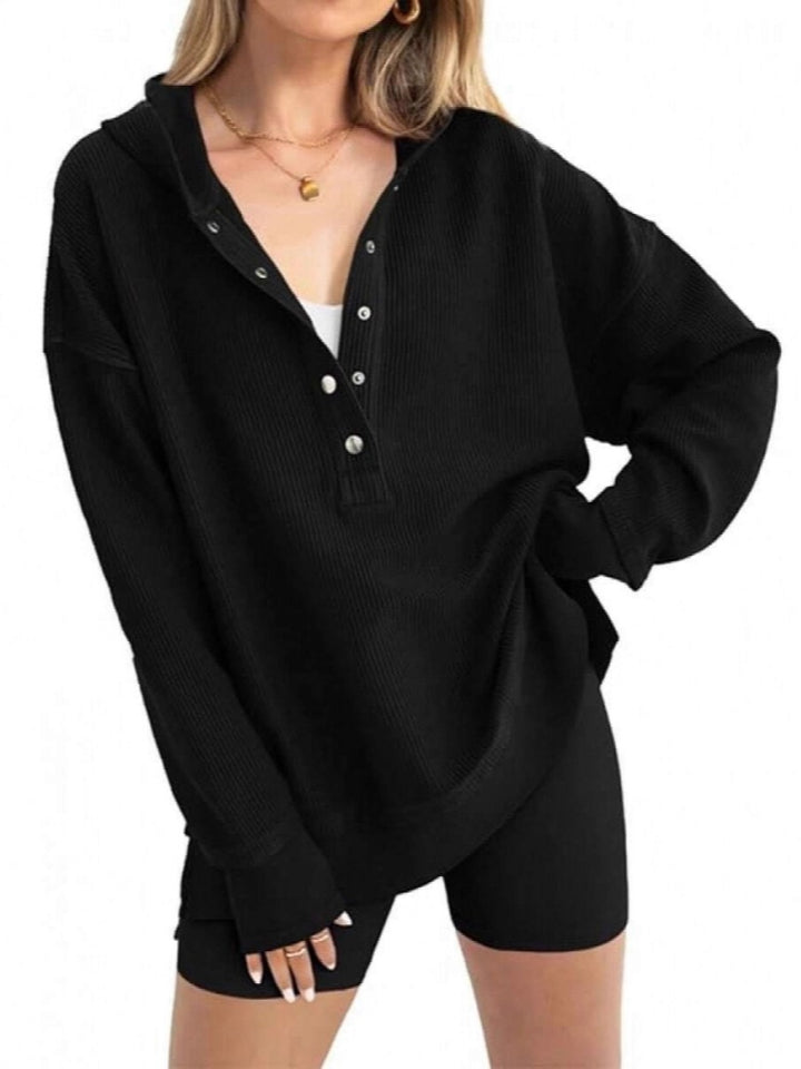 Waffle Knit Henley Hoodie