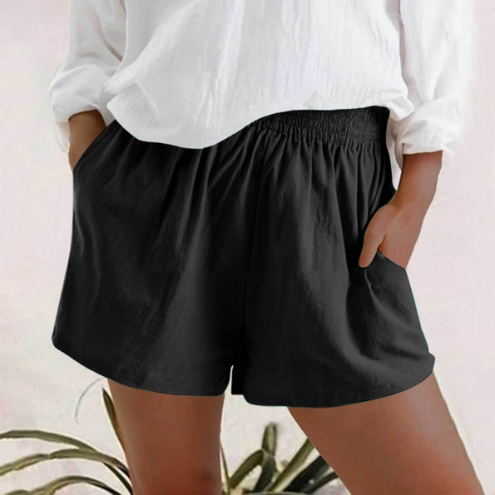 High Waisted Elastic Waist Linen Blend Shorts