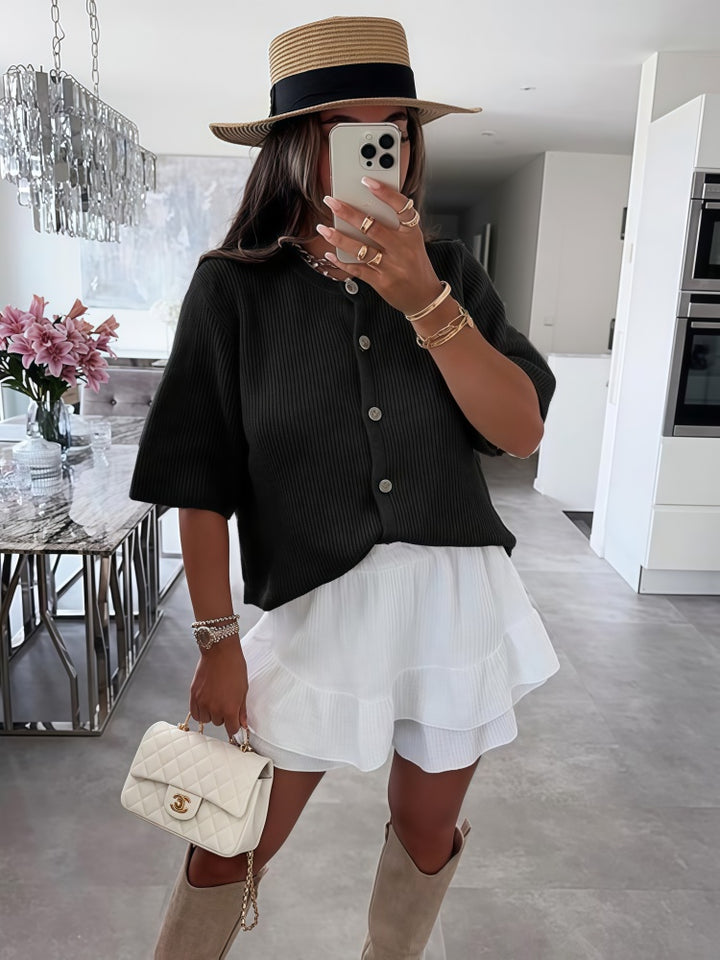 Short Sleeve Knit Cardigan