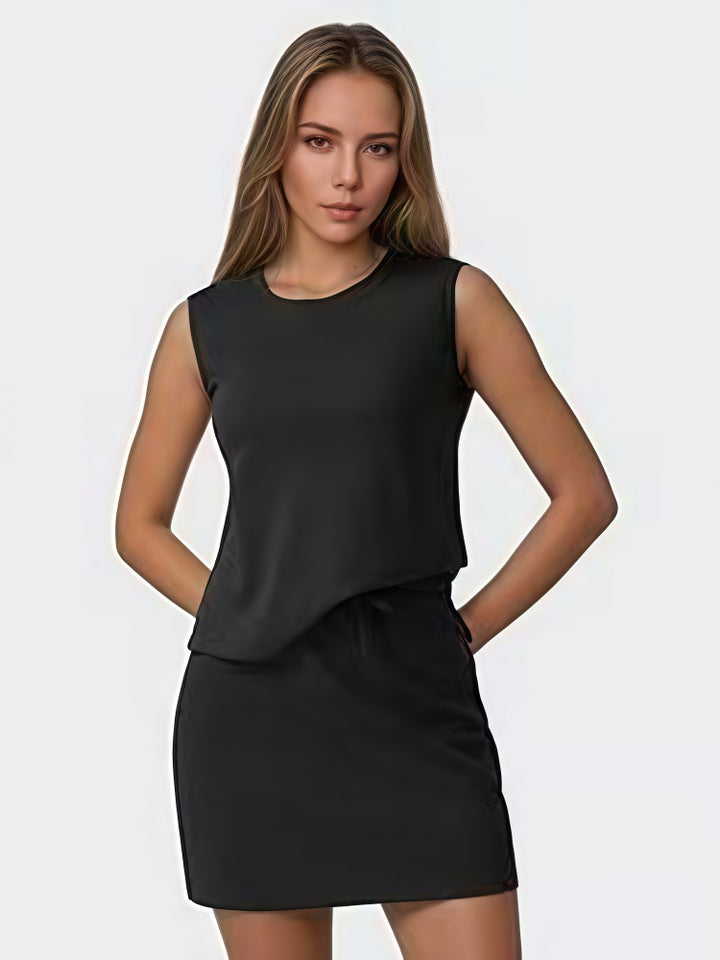 Solid Sleeveless Tank Top &amp; Drawstring Skirt 2-Piece Set