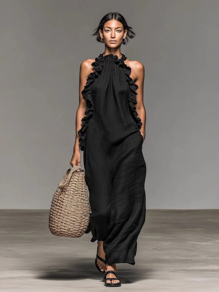 Ruffled Halter Neck Maxi Dress
