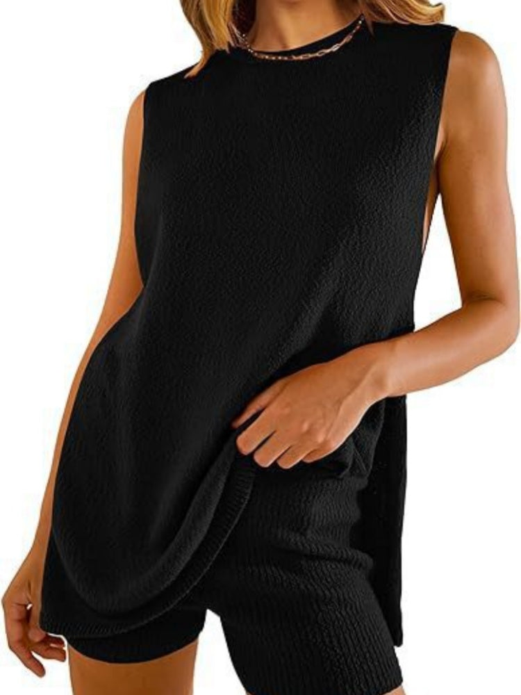 Textured Sleeveless Tank Top &amp; Ribbed Shorts Set