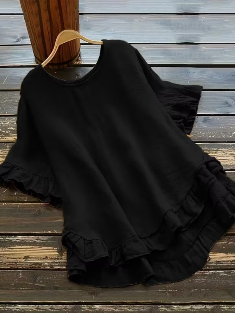 Casual Round Neck Short Sleeve Flowy Top