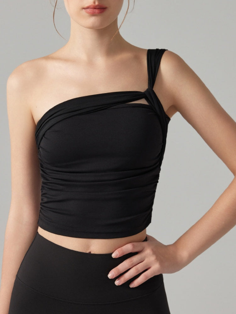 One Shoulder Twist Cutout Crop Sports Tank Top