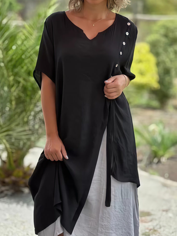 Faux Two Piece Linen Blend Midi Dress