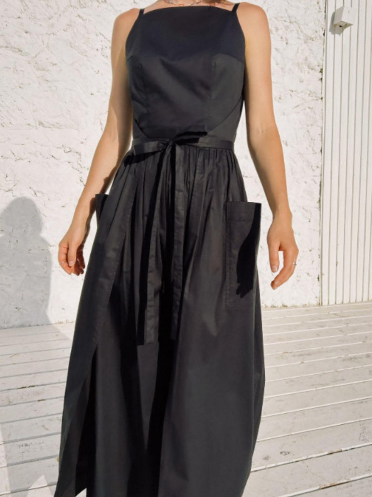 Square Neck Tie Waist Wide Leg Jumpsuit