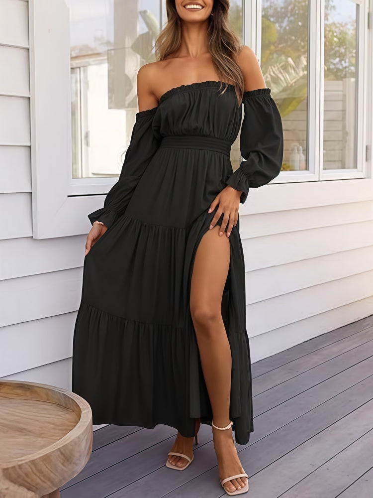 Off-Shoulder Long Sleeve Maxi Dress