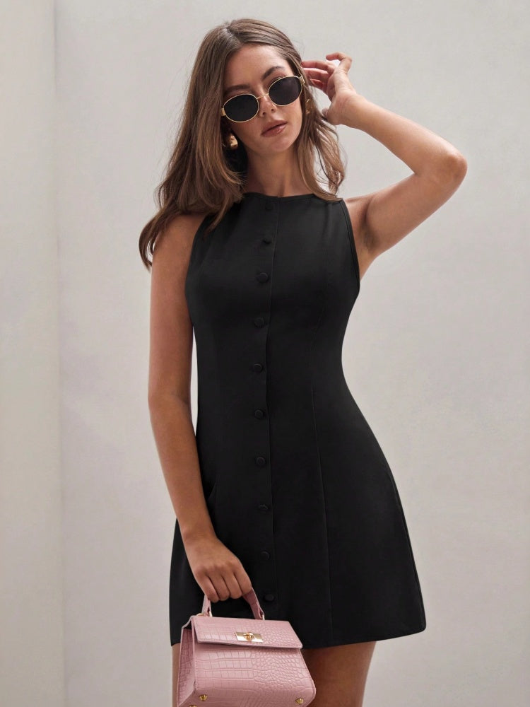 Sleeveless Button-Front Mini Dress