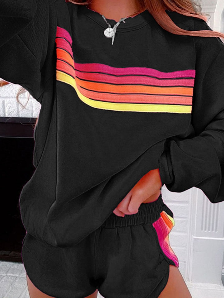 Rainbow Stripe Oversized Sweatshirt &amp; Shorts Loungewear Set